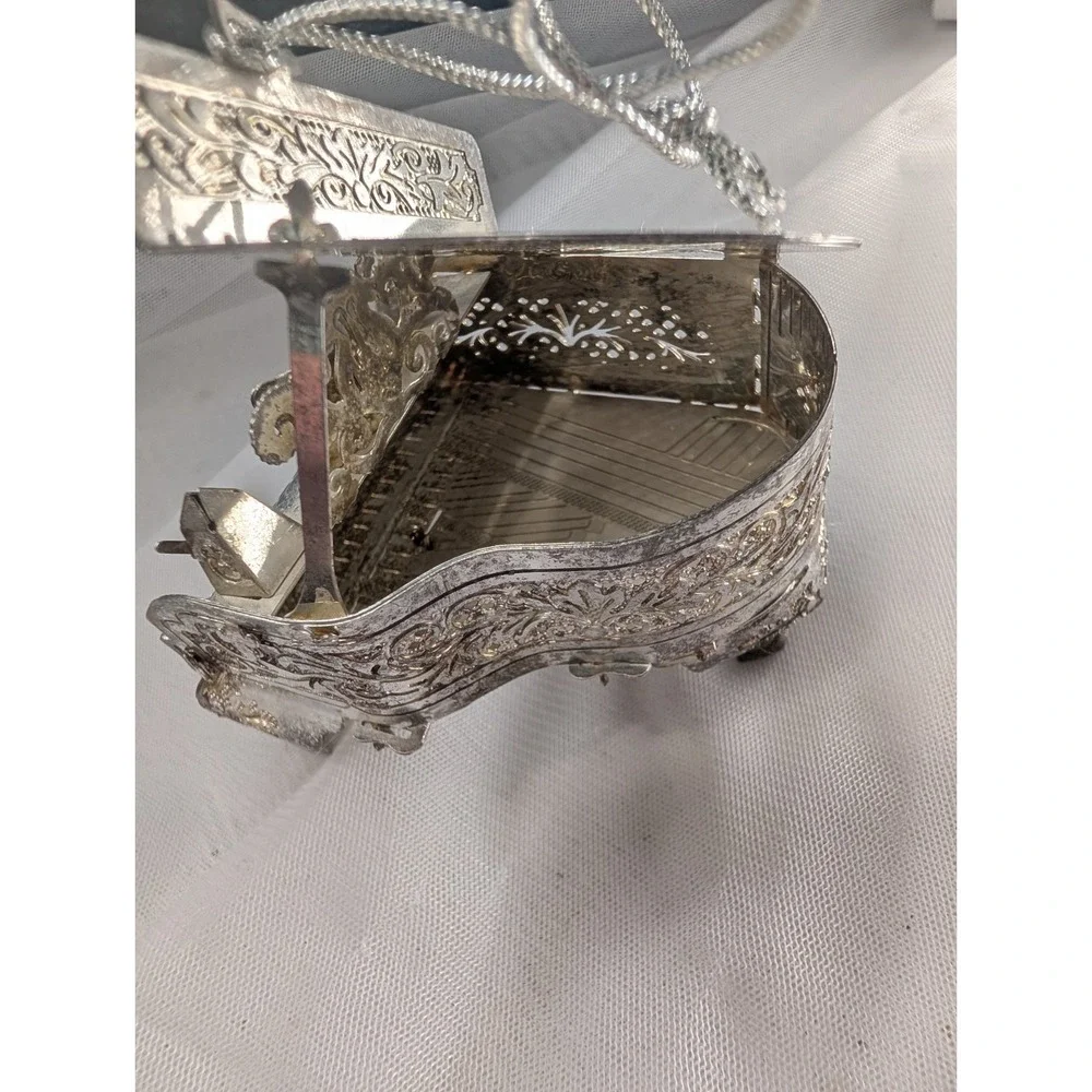 Silver Tone Filigree Grand Piano Musical Box Ornament | Proffitt's VTG